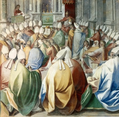 A 16th century depiction of the Fourth Council of Constantinople, a major ecumenical Church gathering held from 869-870 in what is now Istanbul, Turkey. 