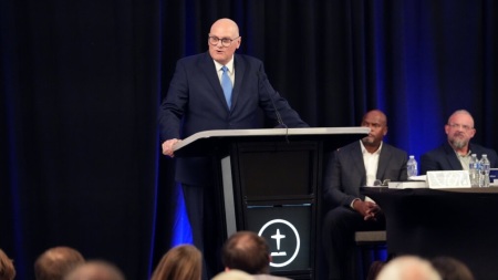 Southern Baptist Convention President Willy Rice speaks to the SBC Executive Committee on Sept. 21, 2026, in Nashville, Tennessee. It was Rice's first address to the SBC EC since he was elected president at the 2026 SBC Annual Meeting.