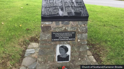 A memorial cairn for Jane Haining stands near Dunscore Church.