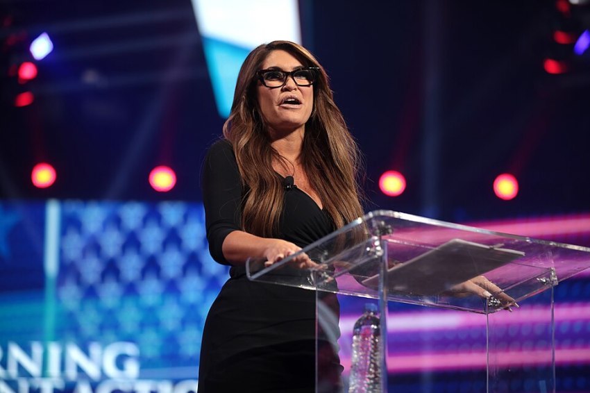 Kimberly Guilfoyle speaking with attendees at the 2021 AmericaFest at the Phoenix Convention Center in Phoenix, Arizona.
