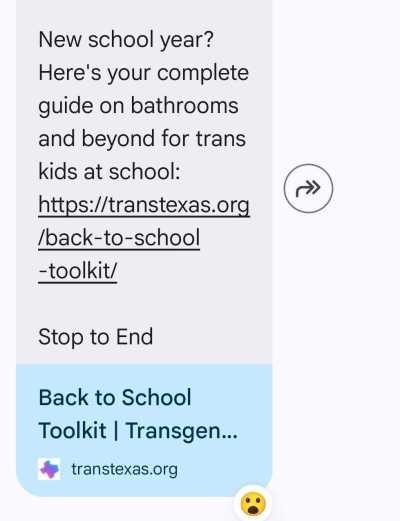 Parents in Texas reported receiving text messages similar to this one on Oct. 13, 2026.