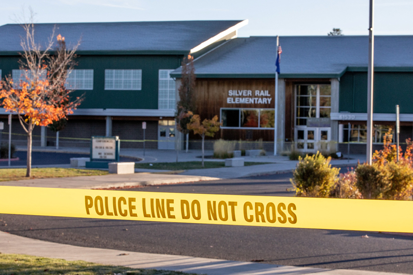 Police tape blocks access to Silver Rail Elementary School a day after a shooting at the school in Bend, Oregon, on Oct. 16, 2026. Three children and one teacher were shot dead at an elementary school on Oct. 15 in the northwestern U.S. state of Oregon, police said, adding that the assailant was a 16-year-old who was killed by an armed bystander. 