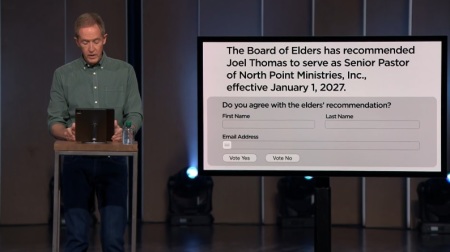 Georgia megachurch Pastor Andy Stanley speaks on leadership changes at North Point Ministries on Oct. 18, 2026. 