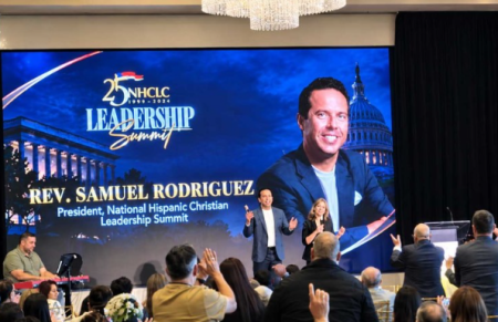Rev. Samuel Rodriguez speaks during the NHCLC's 25th anniversary event held at the Museum of the Bible in Washington, D.C.