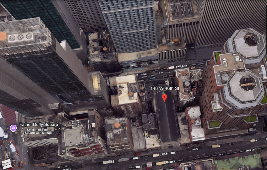 An aerial view of the historic Society of the Free Church of St. Mary the Virgin in Midtown Manhattan, New York. 