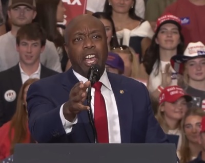 Sen. Tim Scott, R-S.C., speaks at a rally in Clemson, South Carolina, on Oct. 21, 2026.