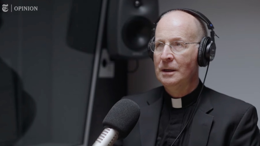 Father James Martin appears with New York Times columnist Ross Douthat on an episode of "Interesting Times" that aired April 26, 2025.
