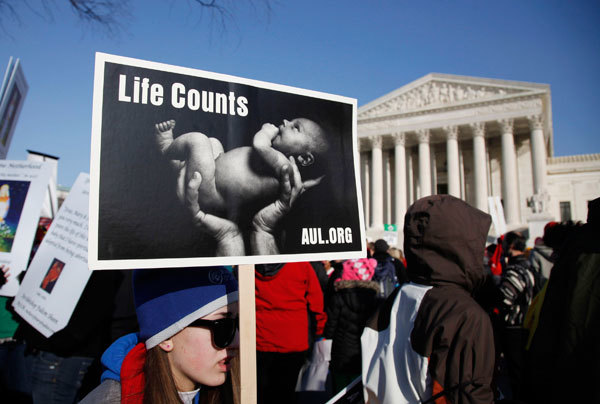 Pro-life protesters file past the U.S. Supreme Court Building during the annual March for Life in Washington January 24, 2011.