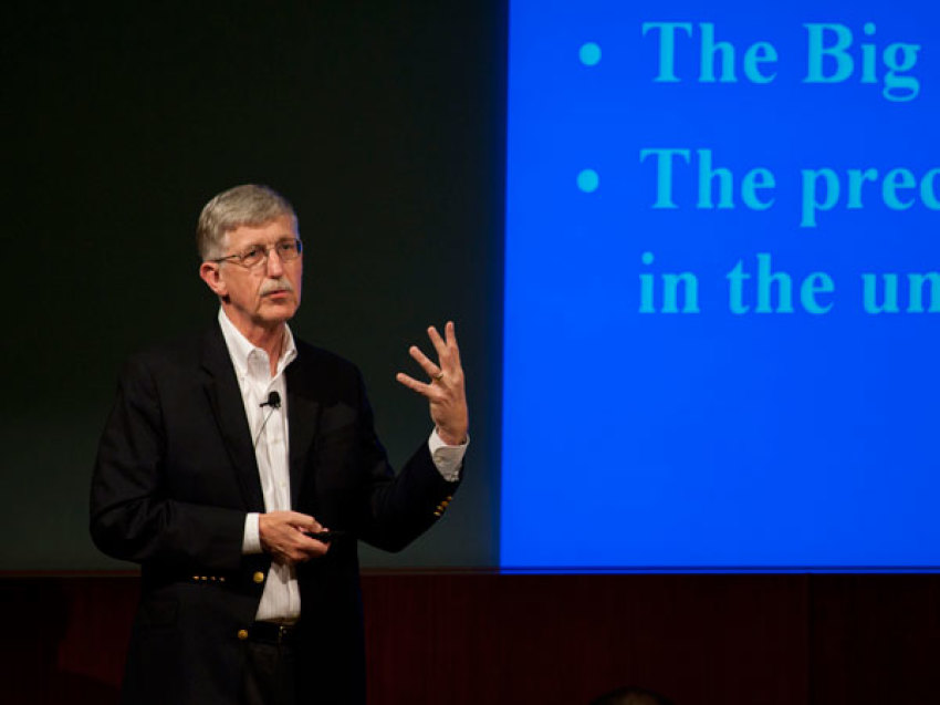 Dr. Francis Collins, director of the National Institutes of Health, gives a presentation titled,