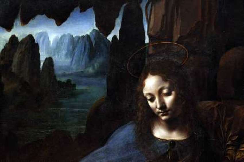 The Virgin Mary is seen from the artwork