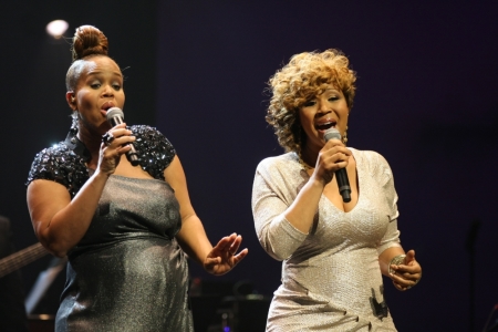 Gospel R&B duo Mary Mary sings a Christian rendition of "Yesterday" at the 35th Anniversary Celebration for Bishop T.D. Jakes at the AT&T Performing Arts Center/Winspear Opera House on June 8, 2012, in Dallas, Texas.