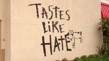 A vandalized Chick Fil-A store in Torrance, California is seen in this frame grab from a cell phone video August 3, 2012. Gay rights activists and backers of same-sex marriage plan to hold a nationwide