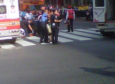 There were reports Friday, Aug. 24, 2012, that several people had been shot at the Empire State Building along Fifth Avenue in New York City. The Twitter user who shared this photo wrote in the caption: "Shooting at Empire State Building. Several gunshot victims, including Gray Line worker."