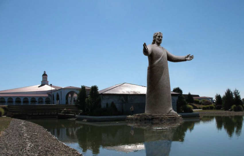 The new "Lux Mundi" Jesus statue outside of Solid Rock Church in Monroe, Ohio, was dedicated on Sunday, September 30, 2012. The original statue was struck by lightning in 2010.