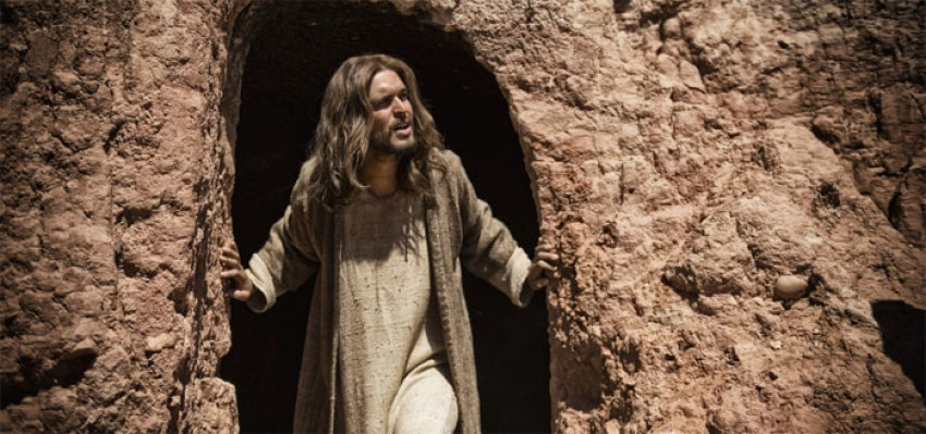 Jesus leaving Lazarus' tomb in a scene from The History Channel's