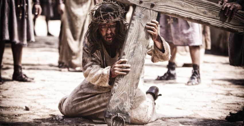 Jesus carries the cross to Golgotha in The History Channel's
