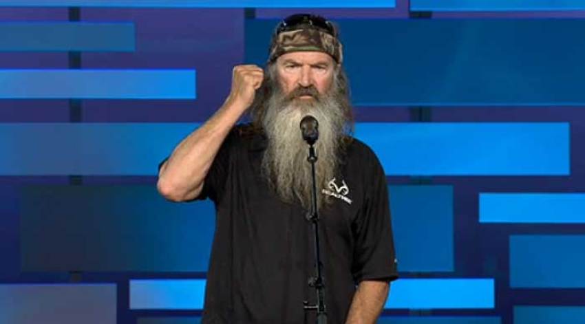 Phil Robertson of the A&E hit TV series "Duck Dynasty" speaks at Saddleback Church in Southern California on July 21, 2013.