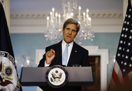 U.S. Secretary of State John Kerry speaks about the situation in Syria at the State Department in Washington, August 30, 2013. Kerry on Friday made a broad case for limited U.S. military action against Syria for its suspected use of chemical weapons, saying it could not go unpunished for such a "crime against humanity."