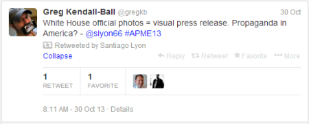 Greg Kendall-Ball, a photojournalist on twitter, broadcasted AP Photography Director Santiago Lyon's question - is Obama's policy toward photojournalism
