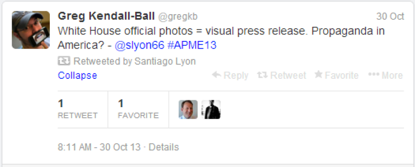 Greg Kendall-Ball, a photojournalist on twitter, broadcasted AP Photography Director Santiago Lyon's question - is Obama's policy toward photojournalism 