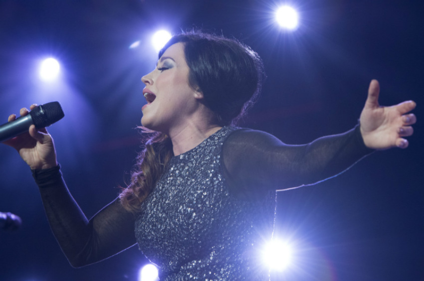 Kari Jobe performs on stage at "A Night of Celebration in NYC with David Jeremiah & Friends" at Madison Square Garden on Thursday, Dec. 5, 2013.