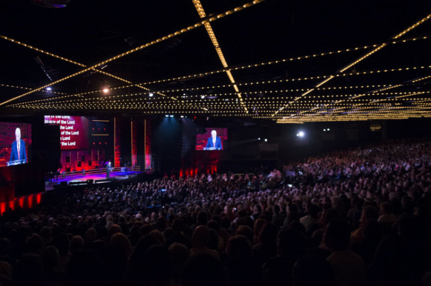 David Jeremiah, pastor of Shadow Mountain Community Church, speaks on stage at "A Night of Celebration in NYC with David Jeremiah & Friends" at Madison Square Garden on Thursday, Dec. 5, 2013.