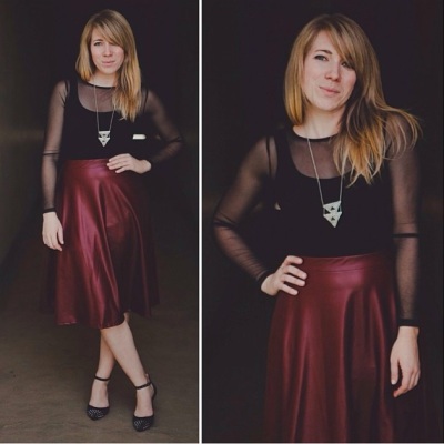 Blythe Hill shows off her dress from Dec. 9, 2013, as part of her anti-human trafficking campaign "Dressember."