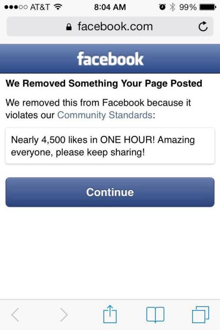 The reason Facebook gave for shutting down the page 