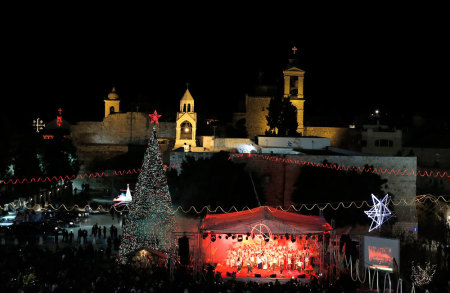 A general view shows Manger Square, near the Church of Nativity, the site revered as the birthplace of Jesus, during Christmas celebrations in the West Bank town of Bethlehem December 24, 2013.