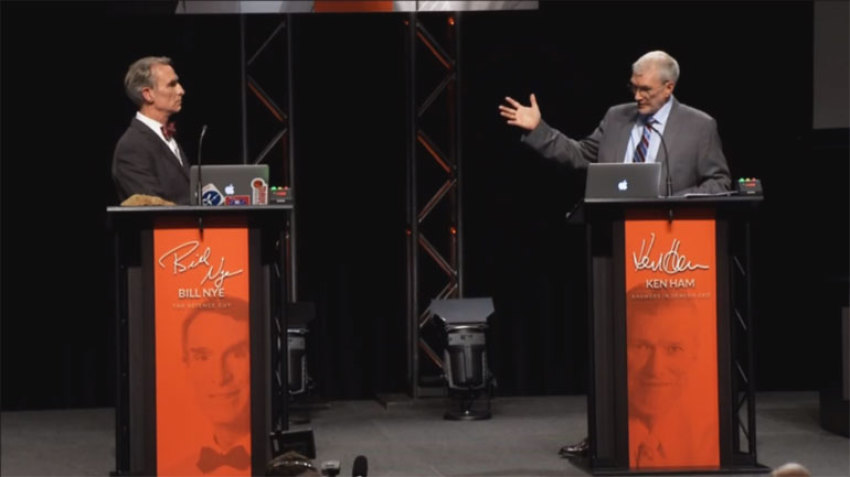 Ken Ham (Right), founding president and CEO of Answers in Genesis, and Bill Nye (Left) "The Science Guy" debate creationism Feb. 4, 2014.