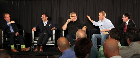 Ethics and Religious Liberty Commission panel on "Hobby Lobby and the Future of Religious Liberty" with (L to R) Phillip Bethancourt, Samuel Rodriguez, Rick Warren, David Platt and Russell Moore, at the Southern Baptist Convention, Baltimore, Md., June 9, 2014.