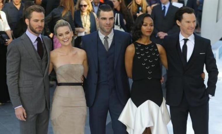Star Trek Into Darkness’ cast member from left to right, Chris Pine, Alice Eve, Zachary Quinto, Zoe Saldana, and Benedict Cumberbatch