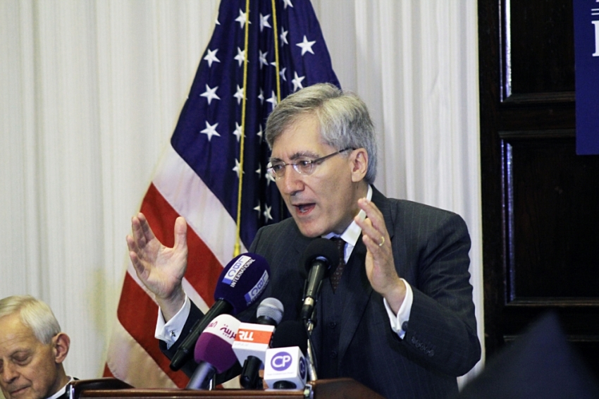 Princeton professor Robert George tells those in attendance at the In Defense of Christians press conference in Washington, Sept. 10, 2014, that more voices need to be heard of American and European Christians to urge their governments to remedy the atrocities facing Middle East Christians.