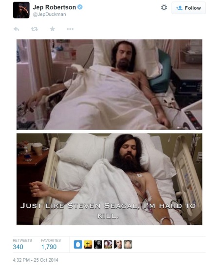 Jep Robertson jokes about hospitalization