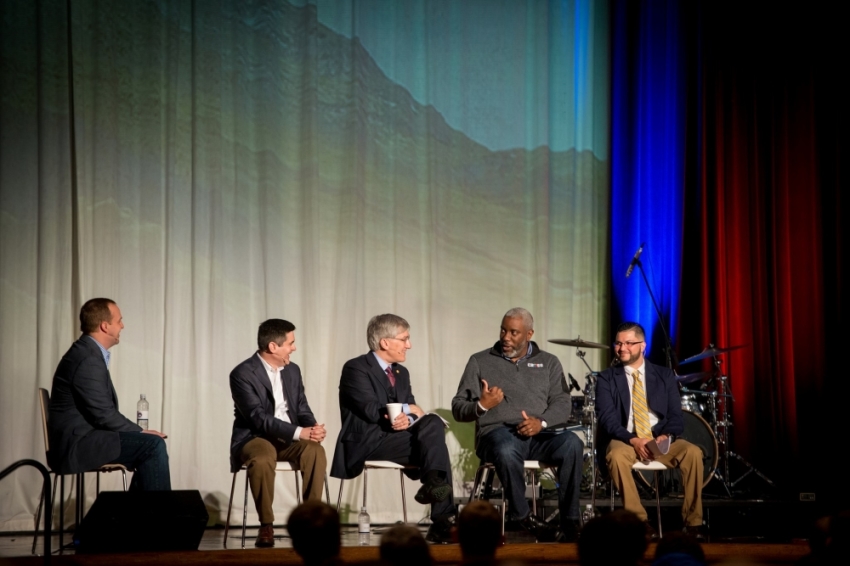 From Left: Phillip Bethancourt, Russell Moore, Robert P. George, Thabiti Anyabwile, and D.A. Horton during a panel on