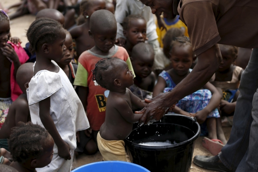 Children rescued from Boko Haram in Sambisa forest get their hands washed at the Internally Displaced People's camp in Yola, Adamawa State, Nigeria, May 3, 2015.&nbsp;
