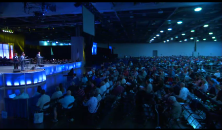 Messengers from the Southern Baptist Convention vote in favor of a Resolution 5, aka "On The Call to Public Witness On Marriage", at their Annual Meeting in Columbus, Ohio on Tuesday, June 16, 2015.