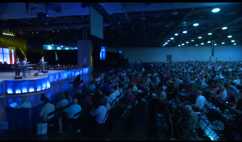 Messengers from the Southern Baptist Convention vote in favor of a Resolution 5, aka "On The Call to Public Witness On Marriage", at their Annual Meeting in Columbus, Ohio on Tuesday, June 16, 2015.