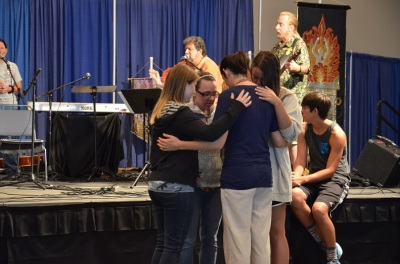 A prayer group at the annual 