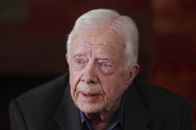 Former U.S. President Jimmy Carter speaks during an interview with Reuters in Kathmandu on April 1, 2013.