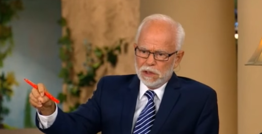 Televangelist Jim Bakker promoting his End Times Bulk Buckets on "The Jim Bakker Show" in August 2015.