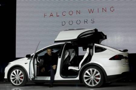 Tesla Model X Elon Musk Unveils New All Electric Suv With Falcon