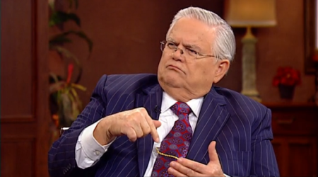 Cornerstone Church pastor John Hagee appears in an Oct. 5, 2015, broadcast of James and Betty Robison's 