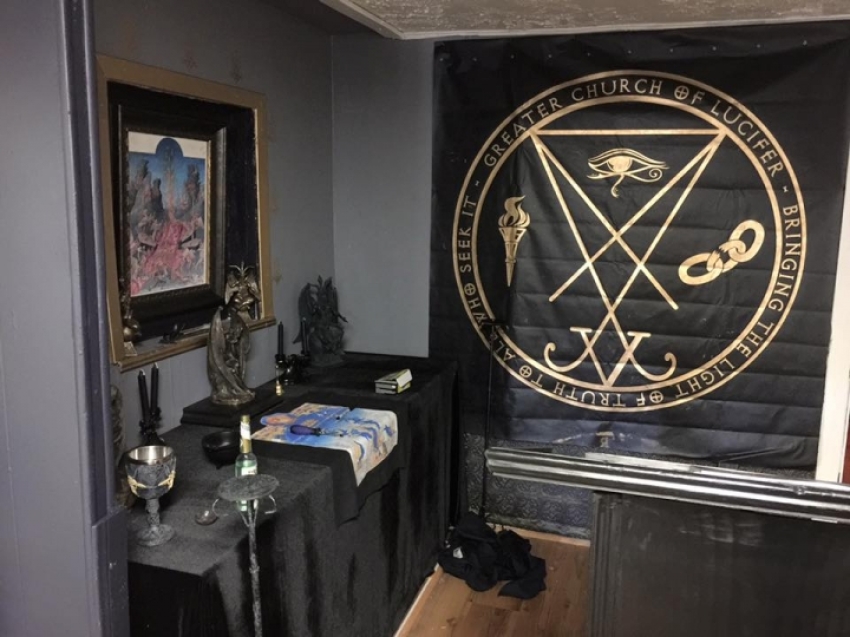 An altar in the Greater Church of Lucifer, as depicted on the organization's Facebook page. The group's leaders claim it does not worship Lucifer, but seeks the