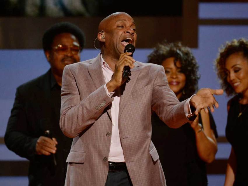 Gospel singer Donnie McClurkin performs "The Blood Will Never Lose Its Power" as a tribute to Andrae Crouch during the 2015 BET Awards in Los Angeles, California, June 28, 2015.