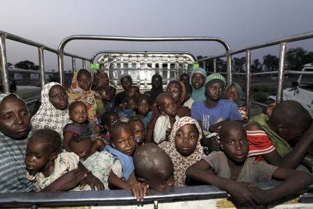 Women and children rescued from Boko Haram ariving at the IDC camp in Yola, Adamawa State, in this undated photo.