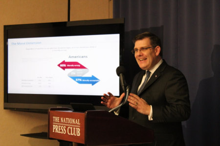 Andrew Walther, Knights of Columbus vice president of communications and strategic planning, speaks at a press conference at the National Press Club in Washington, D.C. to introduce the Marist Poll's 2016 