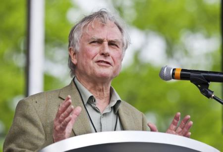 Well-known atheist and best-selling author Richard Dawkins speaks to the crowd during the "Rock Beyond Belief" festival at Fort Bragg army base in North Carolina, March 31, 2012.
