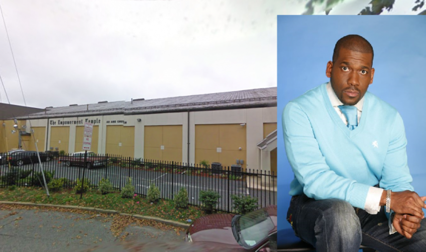 Pastor Jamal Bryant (inset) and Empowerment Temple Church at 4217-4221 Primrose Avenue in Baltimore, Maryland.