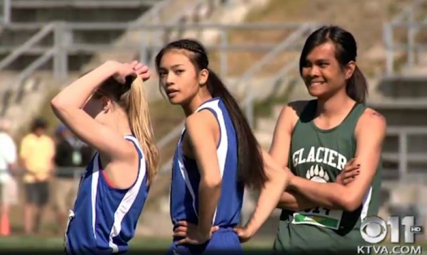 Transgender athlete Nattaphon "Ice" Wangyot on right in this photo taken in May 2016 at the Alaska state meet.